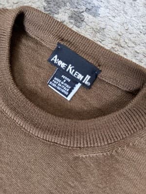 Anne Klein II 100% Wool Brown Sweater Skirt Set Petite S 2 Piece Outfit - Thumbnail 3