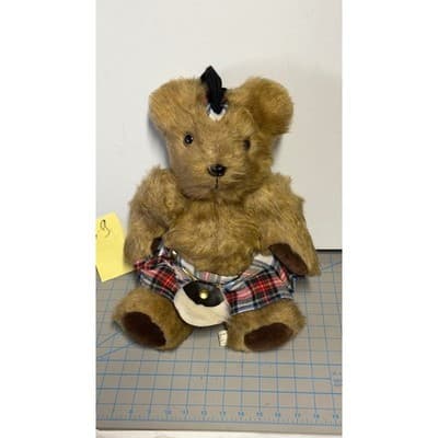 Vintage Scottish Teddy Bear Tartan Kilt Glengarry Bonnet Sporran 12 Inch Plush - Thumbnail 2