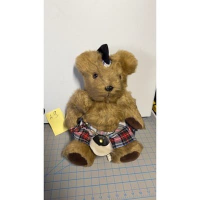 Vintage Scottish Teddy Bear Tartan Kilt Glengarry Bonnet Sporran 12 Inch Plush