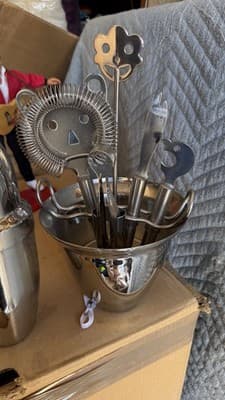 Stainless Steel Bar Tool Set in Holder 6 Pc Cocktail Tools - Thumbnail 6
