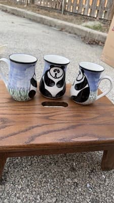 Karen Donleavy Designs Panda Mug Set of 3 Hand Painted Pottery Cups - Thumbnail 6