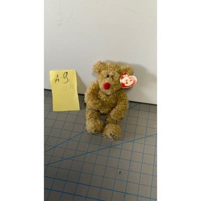 Ty Beanie Baby 1993 Teddy Bear Tan Curly Plush Red Nose Vintage Collectible - Thumbnail 8
