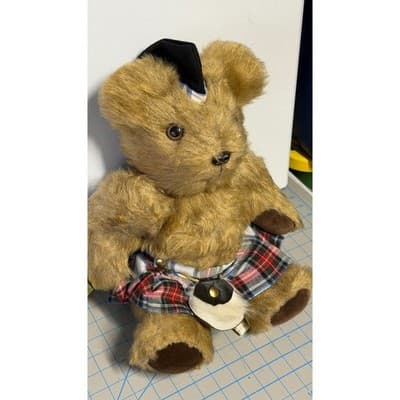 Vintage Scottish Teddy Bear Tartan Kilt Glengarry Bonnet Sporran 12 Inch Plush - Thumbnail 5