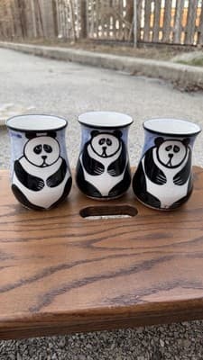 Karen Donleavy Designs Panda Mug Set of 3 Hand Painted Pottery Cups