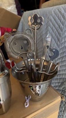 Stainless Steel Bar Tool Set in Holder 6 Pc Cocktail Tools - Thumbnail 2