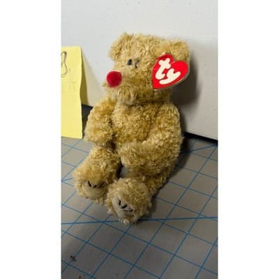Ty Beanie Baby 1993 Teddy Bear Tan Curly Plush Red Nose Vintage Collectible - Thumbnail 4