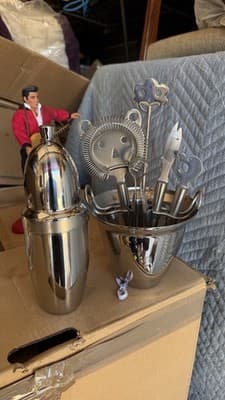 Stainless Steel Bar Tool Set in Holder 6 Pc Cocktail Tools