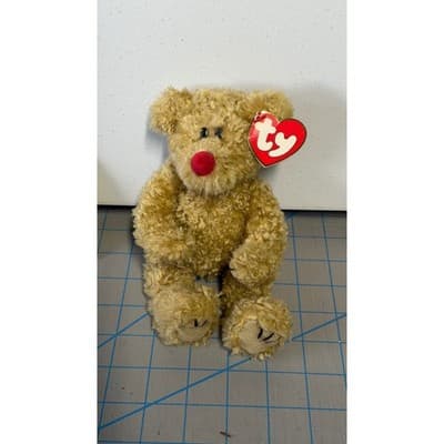 Ty Beanie Baby 1993 Teddy Bear Tan Curly Plush Red Nose Vintage Collectible - Thumbnail 3