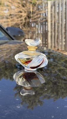 Lalique Samoa Crystal Perfume Bottle Frosted Clear Glass Red Accent - Thumbnail 14