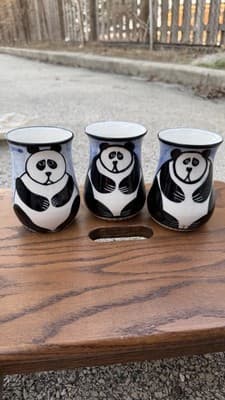 Karen Donleavy Designs Panda Mug Set of 3 Hand Painted Pottery Cups - Thumbnail 2