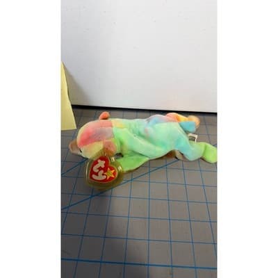 Ty Beanie Baby Sammy the Bear 1999 Rainbow Tie Dye Plush Collectible Toy - Thumbnail 2