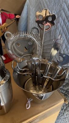 Stainless Steel Bar Tool Set in Holder 6 Pc Cocktail Tools - Thumbnail 4