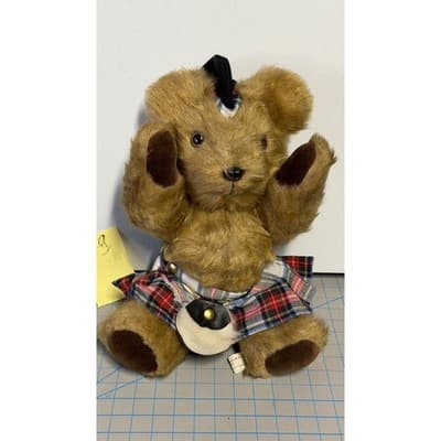Vintage Scottish Teddy Bear Tartan Kilt Glengarry Bonnet Sporran 12 Inch Plush - Thumbnail 7