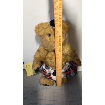 Vintage Scottish Teddy Bear Tartan Kilt Glengarry Bonnet Sporran 12 Inch Plush - Thumbnail 11