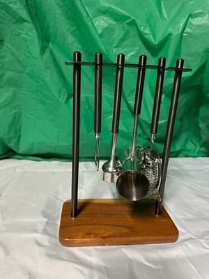 Bar Tool Set w/ Wooden Stand Stainless Steel Cocktail Tools Home Bar