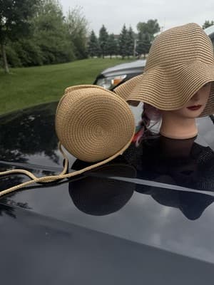 Women’s Straw Sun Hat & Round Crossbody Bag Set Boho Beach Summer - Thumbnail 2