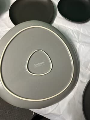 Crate & Barrel Dinner Plates Set Modern Matte Gray Green Black Stoneware - Thumbnail 3