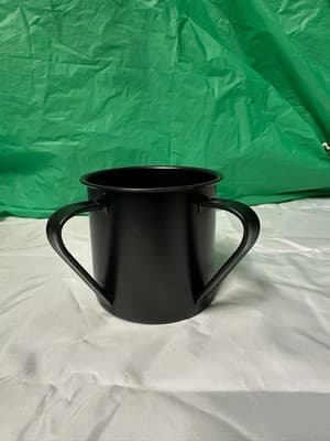 Black Metal Mug Cup with Hebrew Writing Gold Lettering Two Handles - Thumbnail 2