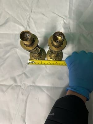 Vintage Brass Judaica Candle Holders Set of 2 Star of David Menorah - Thumbnail 8