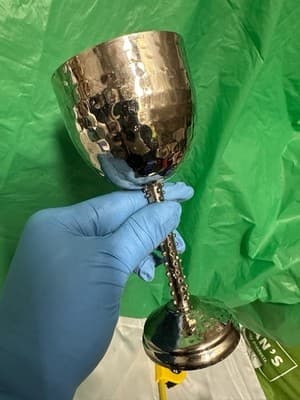 Metal Goblet Candle Holder Hammered Silver Tone Table Decor - Thumbnail 4
