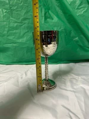 Metal Goblet Candle Holder Hammered Silver Tone Table Decor - Thumbnail 5