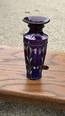 FENTON Mulberry Panel Vase w/Floral Design- Signed S Stephine - Thumbnail 2