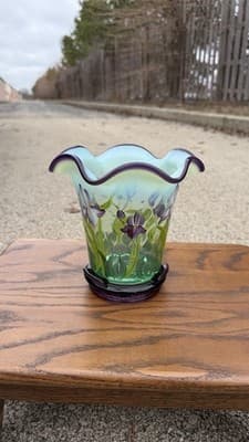 Fenton Designer Showcase Series Glass Vase & Purple Ashtray Set