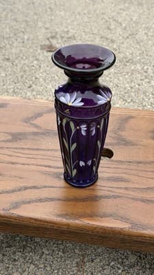 FENTON Mulberry Panel Vase w/Floral Design- Signed S Stephine