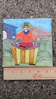 Nino Parucci Hand Painted Ceramic Tile Folk Art Signed Made in Italy Wall Decor - Thumbnail 4