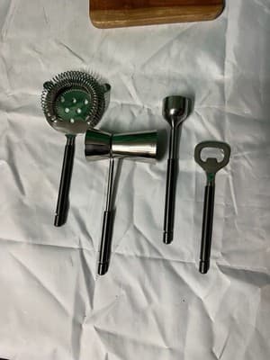 Bar Tool Set w/ Wooden Stand Stainless Steel Cocktail Tools Home Bar - Thumbnail 6