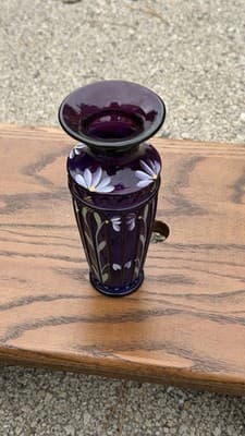 FENTON Mulberry Panel Vase w/Floral Design- Signed S Stephine - Thumbnail 3