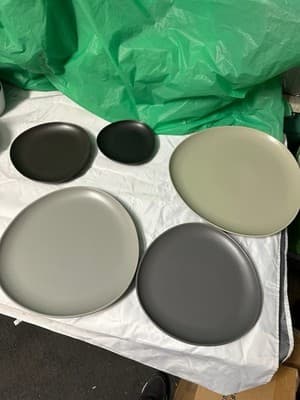 Crate & Barrel Dinner Plates Set Modern Matte Gray Green Black Stoneware - Thumbnail 2