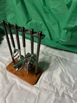 Bar Tool Set w/ Wooden Stand Stainless Steel Cocktail Tools Home Bar - Thumbnail 3
