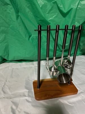 Bar Tool Set w/ Wooden Stand Stainless Steel Cocktail Tools Home Bar - Thumbnail 2