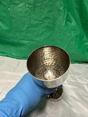 Metal Goblet Candle Holder Hammered Silver Tone Table Decor - Thumbnail 3