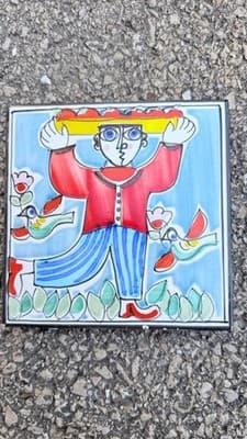 Vintage Decorative Ceramic Tile Wall Art Denmark Hand Painted Folk Design - Thumbnail 2
