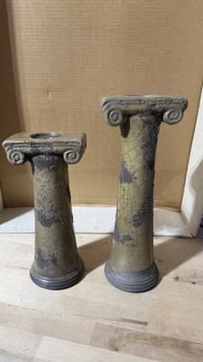 Evans Designs California Ceramic Column Candle Holders Pair Ionic Style