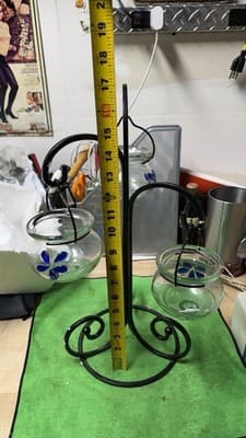 Metal Plant Stand w/ 3 Hanging Glass Planters Blue Flower Design - Thumbnail 10