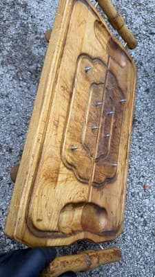 Vintage Wooden Fish Cleaning Board With Metal Spikes Handles Rustic - Thumbnail 2