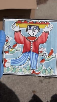 Vintage Decorative Ceramic Tile Wall Art Denmark Hand Painted Folk Design - Thumbnail 7