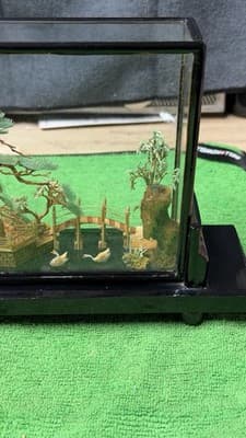 Vintage Chinese Diorama Glass Display Pagoda Garden Scene Figurine - Thumbnail 4