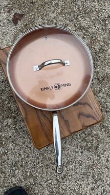 Simply Ming 12” Nonstick Frying Pan Skillet w/ Glass Lid Red - Thumbnail 4