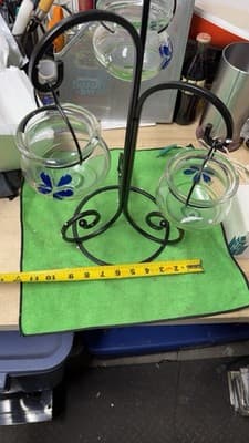 Metal Plant Stand w/ 3 Hanging Glass Planters Blue Flower Design - Thumbnail 8
