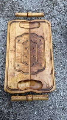Vintage Wooden Fish Cleaning Board With Metal Spikes Handles Rustic - Thumbnail 3