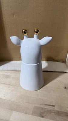 White Ceramic Giraffe Jar with Gold Horns – Decorative Storage Container - Thumbnail 6