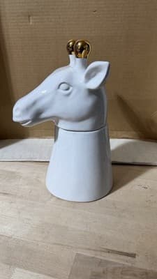 White Ceramic Giraffe Jar with Gold Horns – Decorative Storage Container - Thumbnail 5