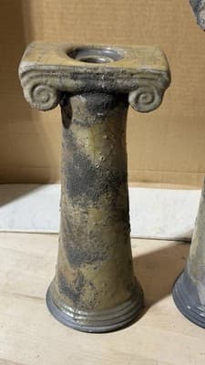 Evans Designs California Ceramic Column Candle Holders Pair Ionic Style - Thumbnail 10