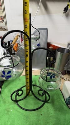 Metal Plant Stand w/ 3 Hanging Glass Planters Blue Flower Design - Thumbnail 9