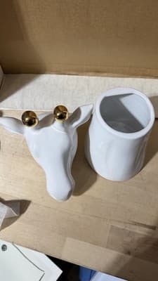 White Ceramic Giraffe Jar with Gold Horns – Decorative Storage Container - Thumbnail 7