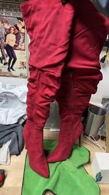 Red Over The Knee Boots Nadine Size 8.5 EU 39 Stiletto Heels - Thumbnail 14